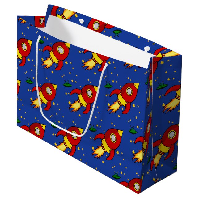 Rocket red yellow Large Glossy Gift Bag (Front Angled)