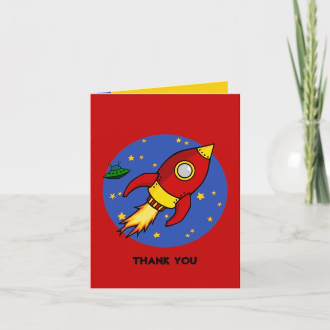 Rocket red yellow Thank You Note Card (Front)
