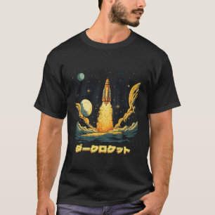 Rocket Retro Dark Spaceship Steampunk Japanese Kat T-Shirt