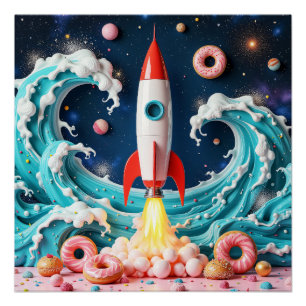 Rocket Ride Through Doughnuts and Planets Poster