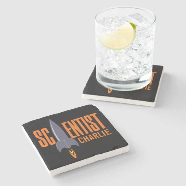 Rocket Scientist custom name stone coaster (Side)