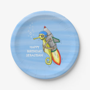Rocket Seahorse Paper Plate