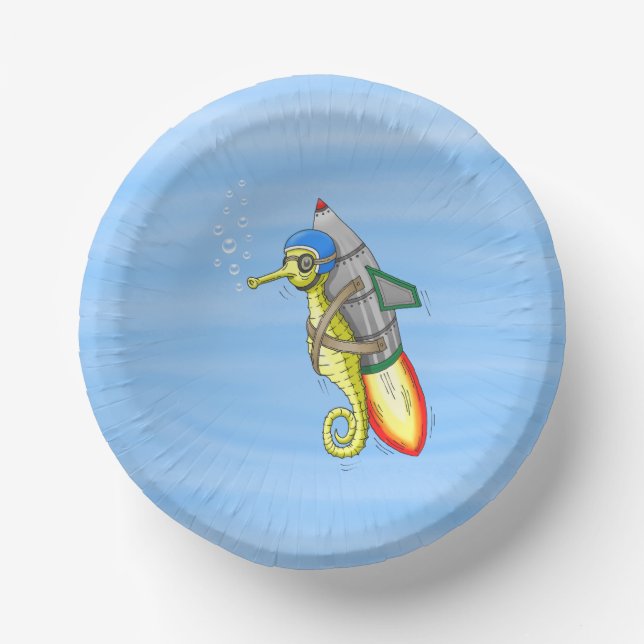 Rocket Seahorse Paper Plate (Front)