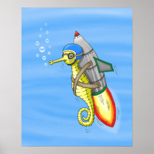 Rocket Seahorse Poster