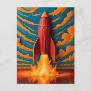 Rocket Ship: 1950s inspired Holiday Postcard