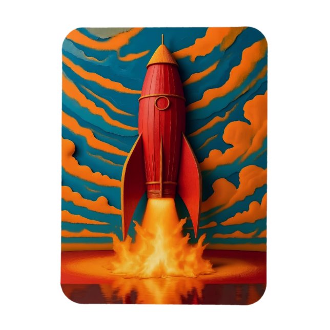 Rocket Ship: 1950s inspired  Magnet (Vertical)