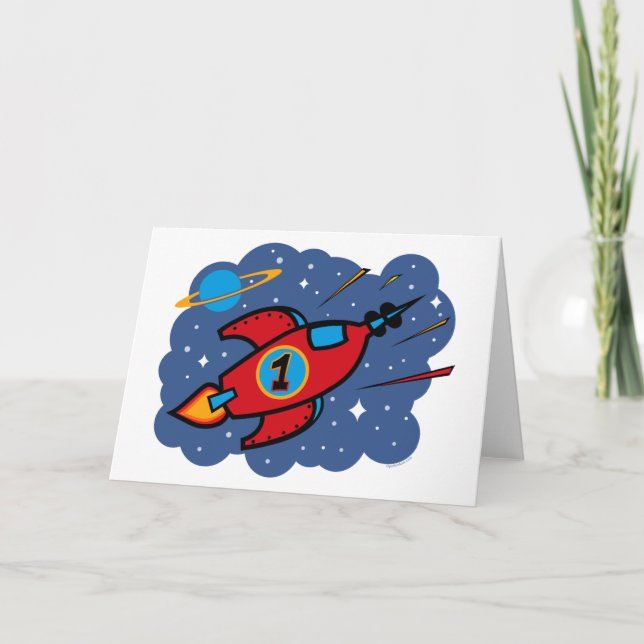 Rocket Ship 1st Birthday Card (Front)