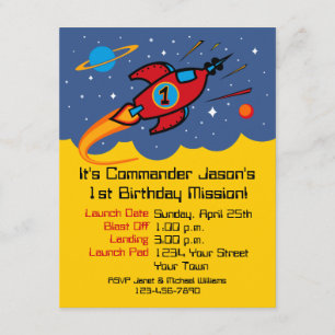 Rocket Ship 1st Birthday Custom Invitations