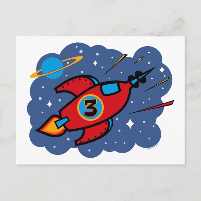Rocket Ship 3rd Birthday Postcard (Front)