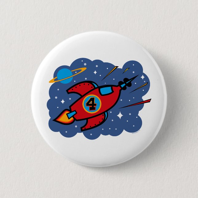 Rocket Ship 4th Birthday 6 Cm Round Badge (Front)