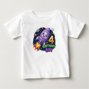 Rocket Ship 4th Birthday Boy Shirt, Baby T-Shirt