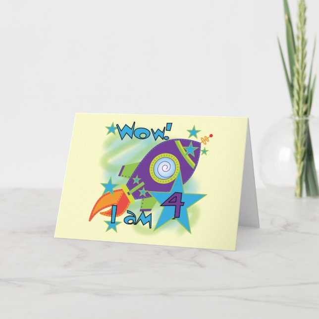 Rocket Ship 4th Birthday T-shirts and Gifts Card (Front)