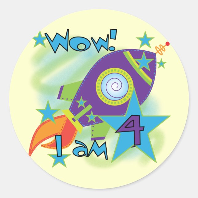 Rocket Ship 4th Birthday T-shirts and Gifts Classic Round Sticker (Front)
