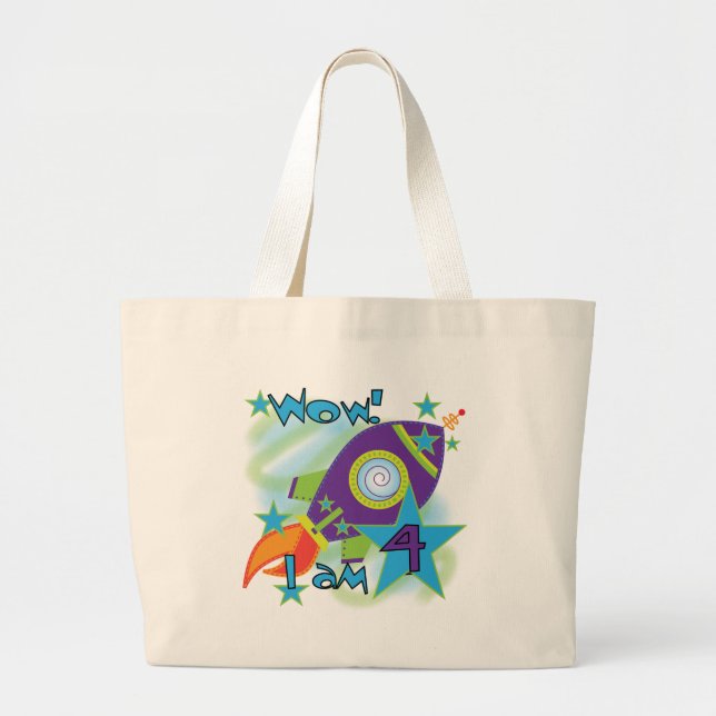 Rocket Ship 4th Birthday T-shirts and Gifts Large Tote Bag (Front)
