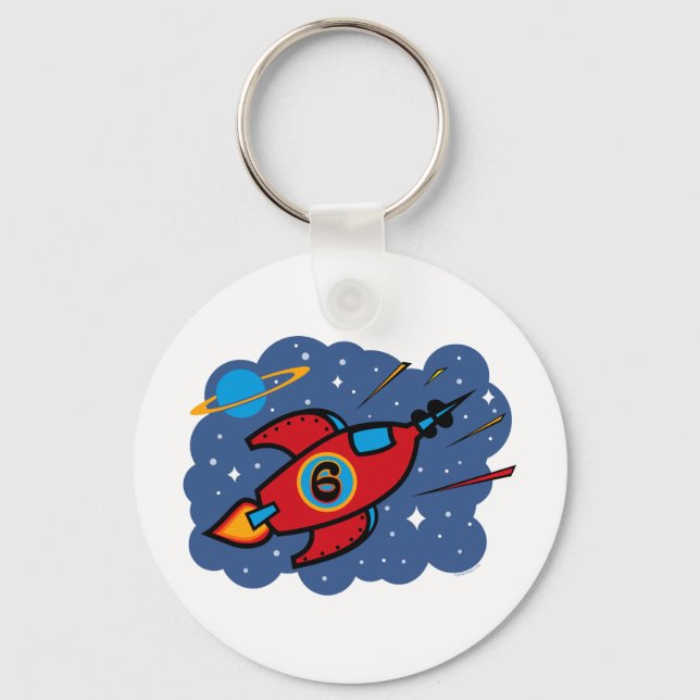 Rocket Ship 6th Birthday Key Ring (Front)