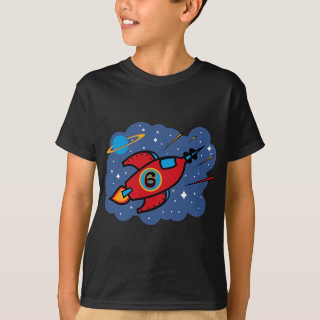 Rocket Ship 6th Birthday T-Shirt (Front)