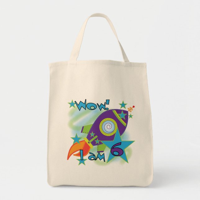 Rocket Ship 6th Birthday Tshirts and Gifts Tote Bag (Front)