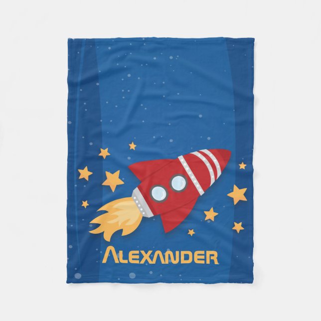 Rocket Ship and Stars Fleece Blanket (Front)