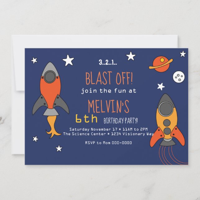 Rocket Ship Birthday Invitation (Front)