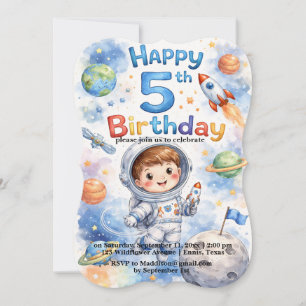 Rocket ship birthday Space Planets Boy Stars Invitation