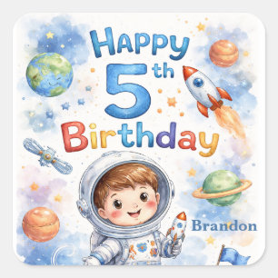 Rocket ship birthday Space Planets Boy Stars Square Sticker
