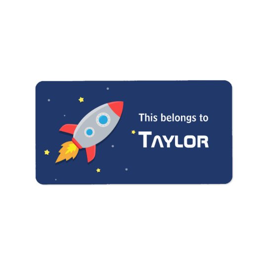 Rocket Ship Blast into Outer Space, For kids Address Label