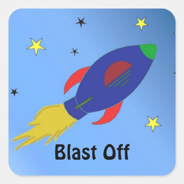 Rocket Ship Blasting Off Square Sticker (Front)