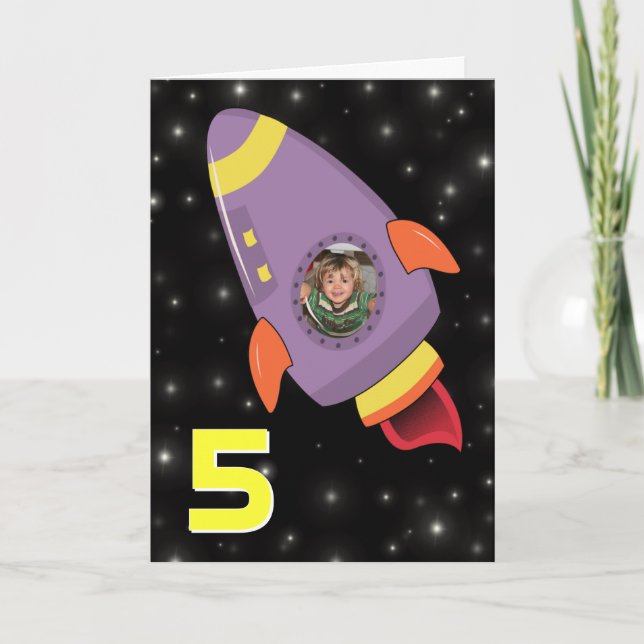 Rocket Ship Boys Birthday Card Photo Template (Front)