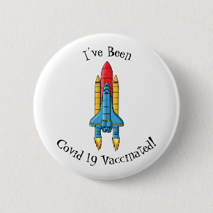 Rocket ship cartoon illustration 6 cm round badge