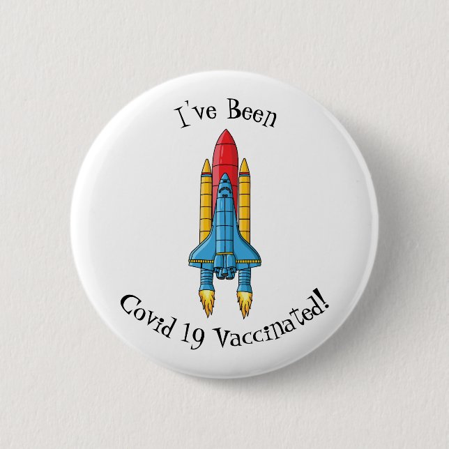 Rocket ship cartoon illustration 6 cm round badge (Front)