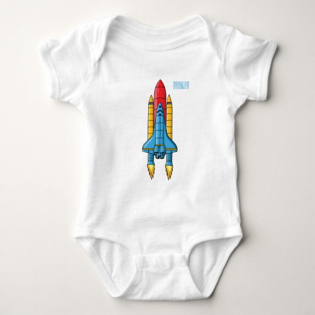 Rocket ship cartoon illustration baby bodysuit (Front)