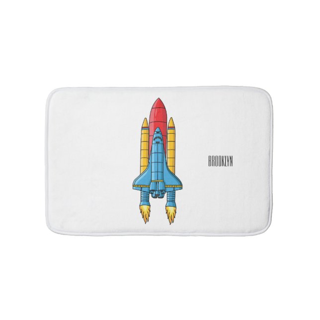 Rocket ship cartoon illustration bath mat (Front)