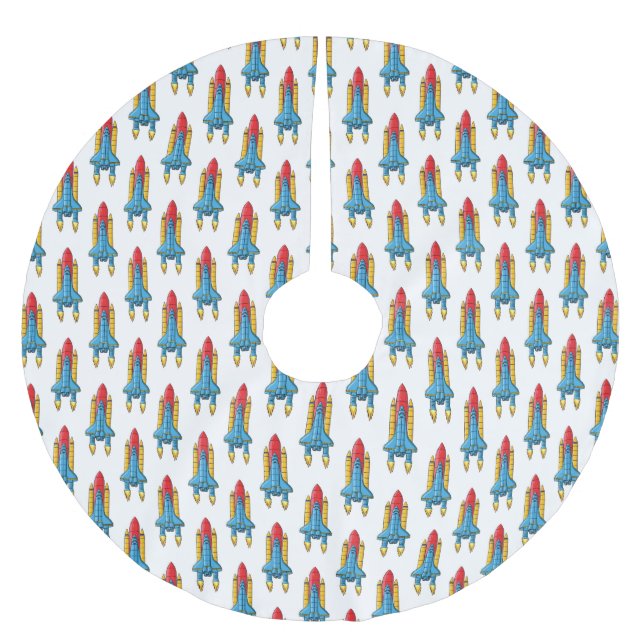 Rocket ship cartoon illustration brushed polyester tree skirt (Front)