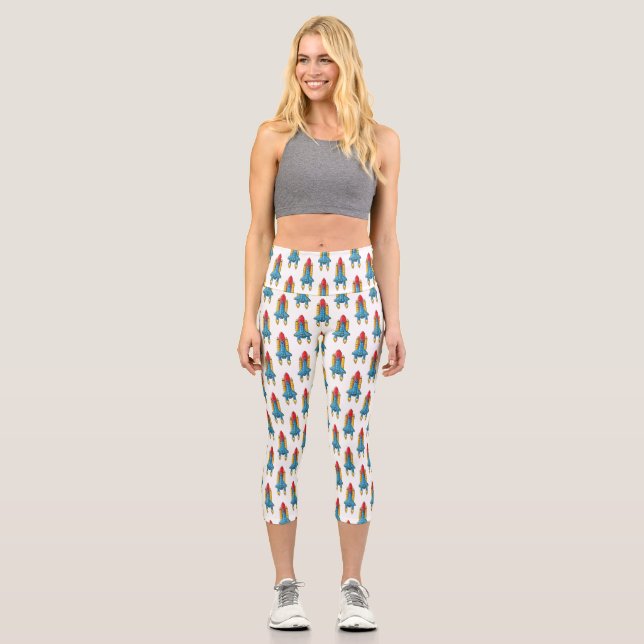 Rocket ship cartoon illustration capri leggings (Front)