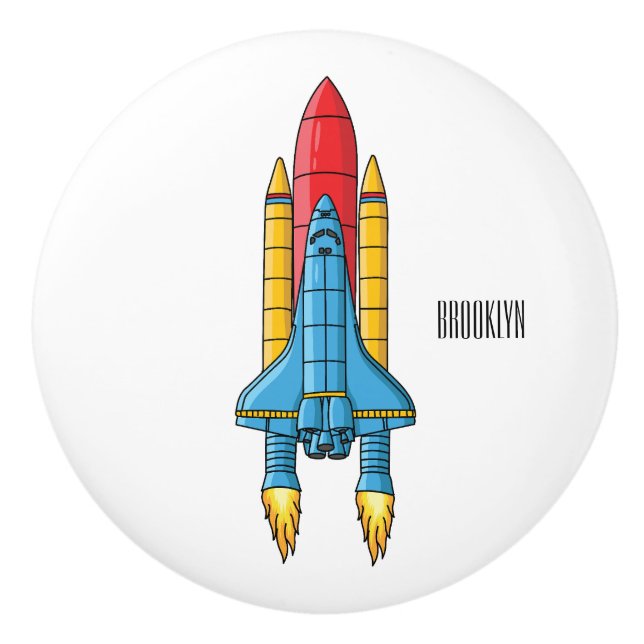 Rocket ship cartoon illustration ceramic knob (Front)