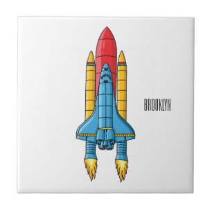Rocket ship cartoon illustration ceramic tile