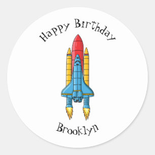 Rocket ship cartoon illustration classic round sticker