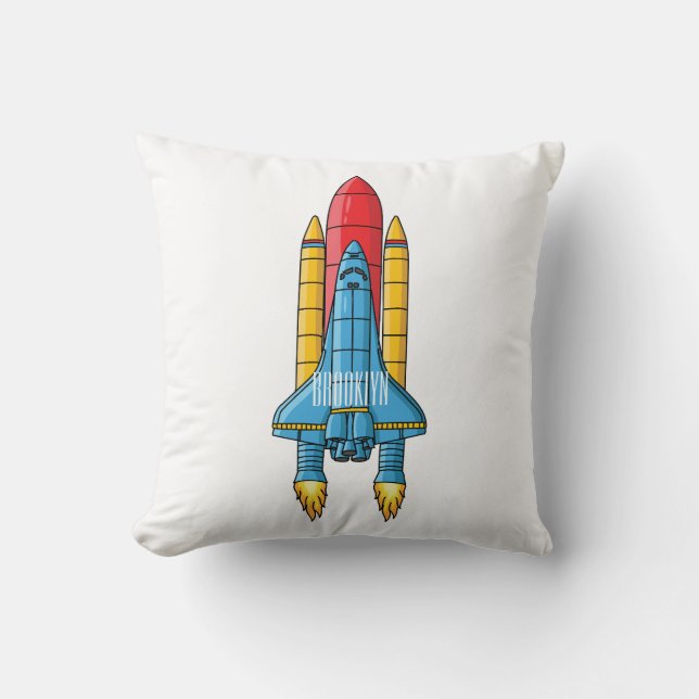 Rocket ship cartoon illustration cushion (Front)