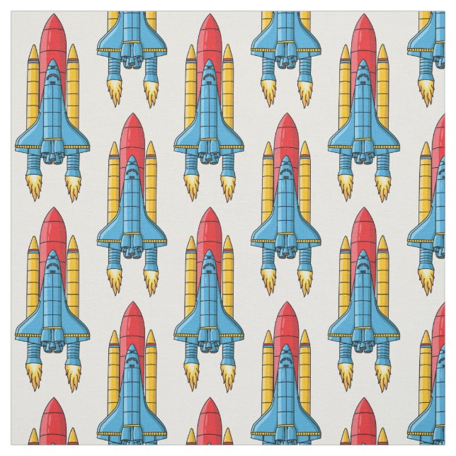 Rocket ship cartoon illustration fabric (Swatch)