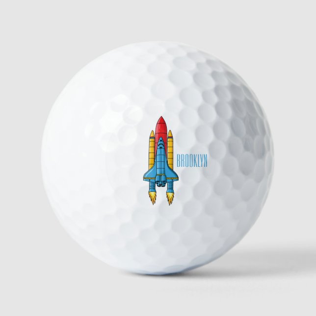 Rocket ship cartoon illustration golf balls (Front)