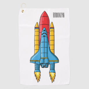 Rocket ship cartoon illustration golf towel