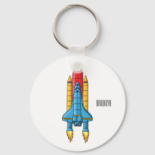 Rocket ship cartoon illustration key ring