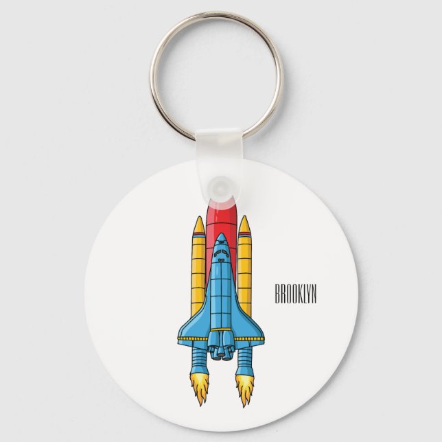 Rocket ship cartoon illustration key ring (Front)