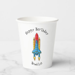 Rocket ship cartoon illustration paper cups