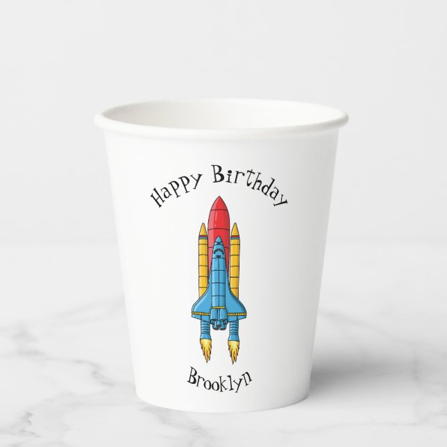 Rocket ship cartoon illustration paper cups (Front)