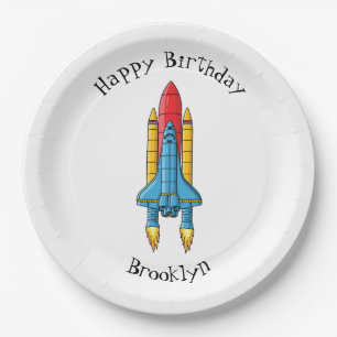 Rocket ship cartoon illustration paper plate