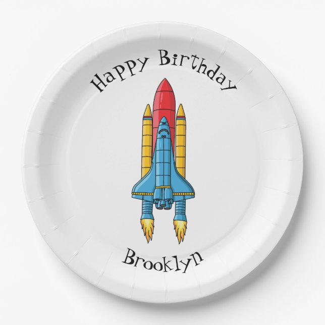 Rocket ship cartoon illustration paper plate (Front)