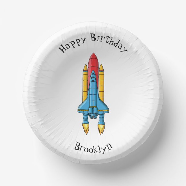 Rocket ship cartoon illustration  paper plate (Front)