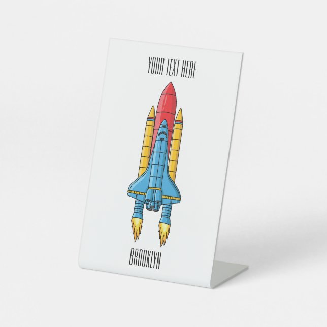 Rocket ship cartoon illustration pedestal sign (Front)