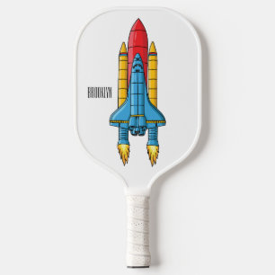 Rocket ship cartoon illustration pickleball paddle